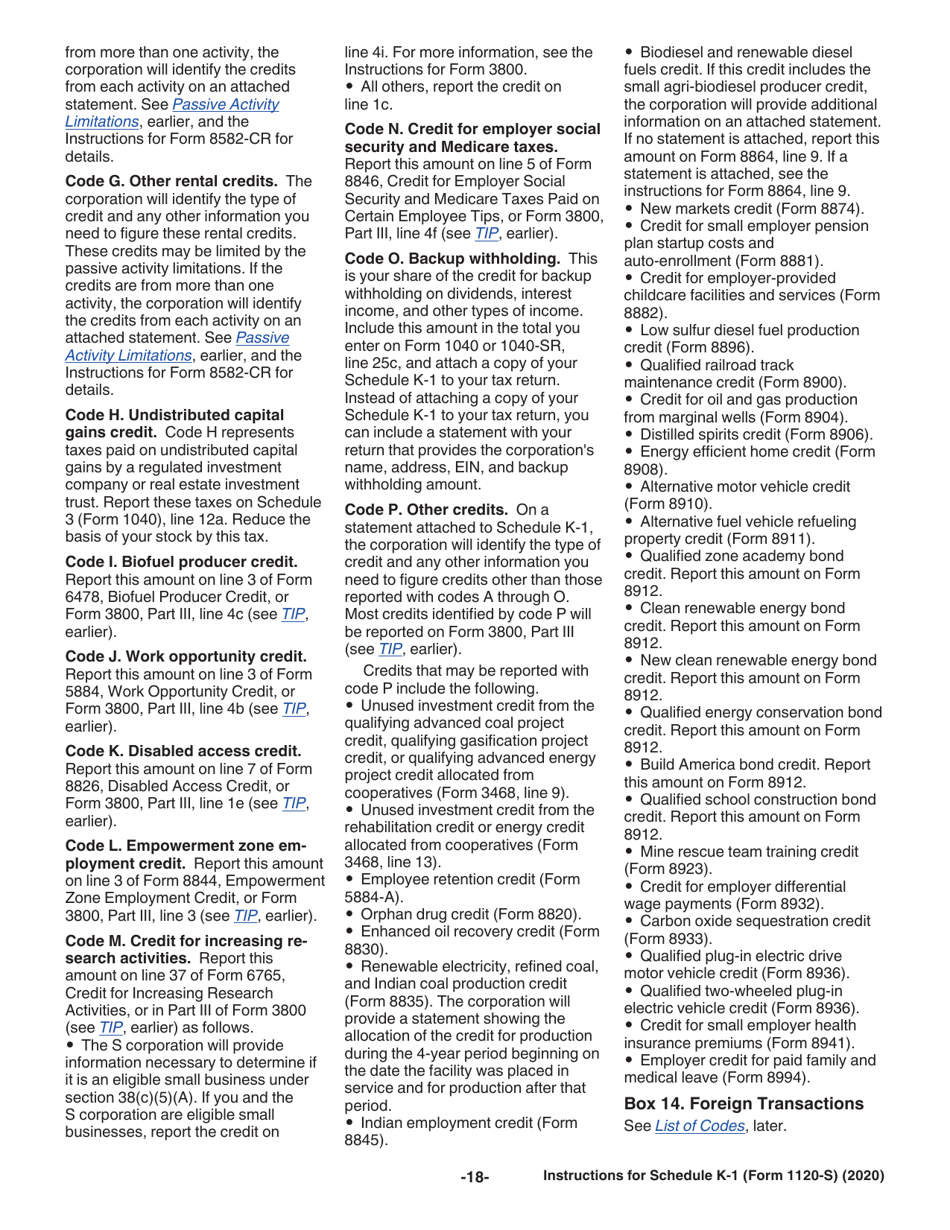 Instructions for IRS Form 1120-S Schedule K-1 Shareholders Share of Income, Deductions, Credits, Etc., Page 18