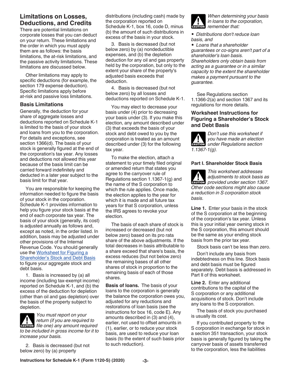 Instructions for IRS Form 1120-S Schedule K-1 Shareholders Share of Income, Deductions, Credits, Etc., Page 3