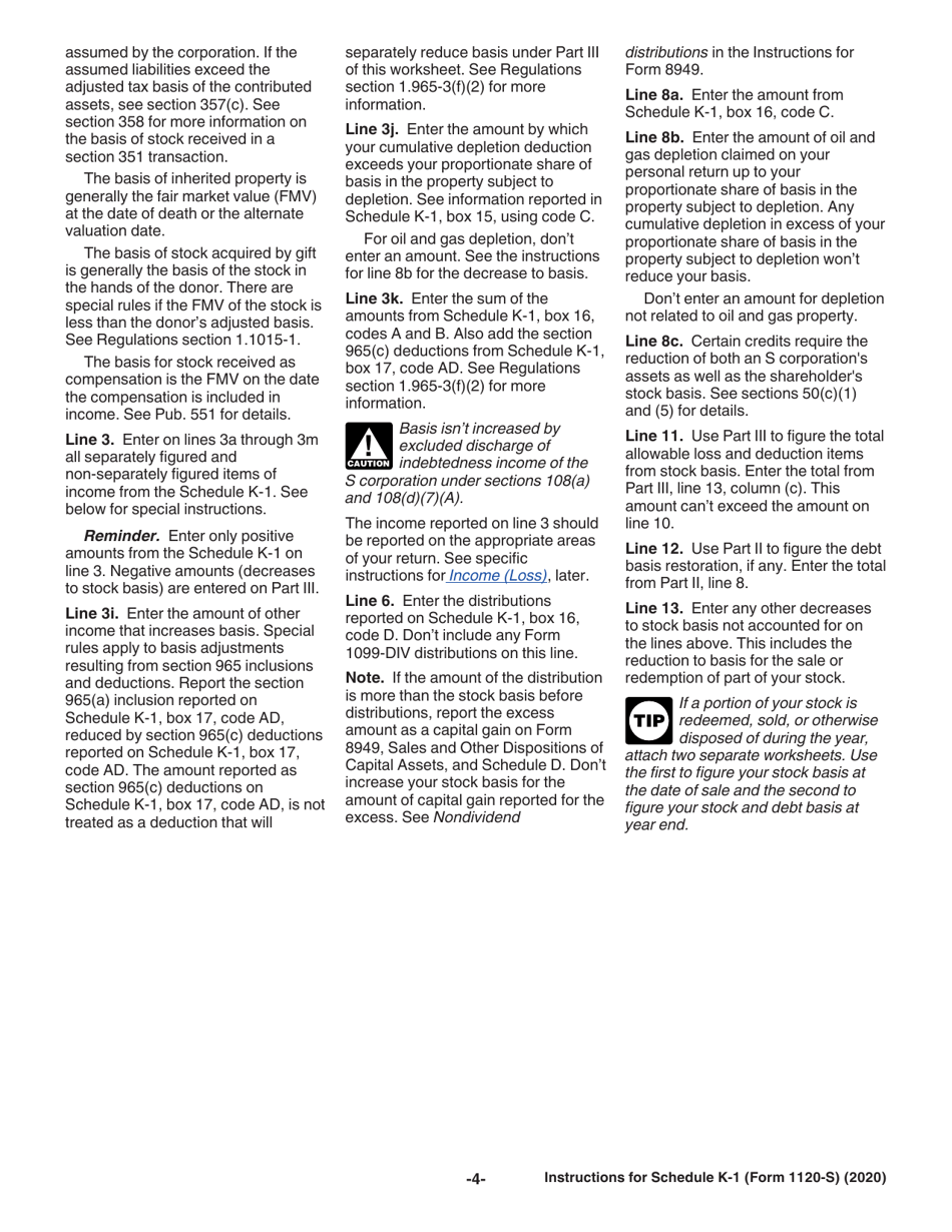 Instructions for IRS Form 1120-S Schedule K-1 Shareholders Share of Income, Deductions, Credits, Etc., Page 4