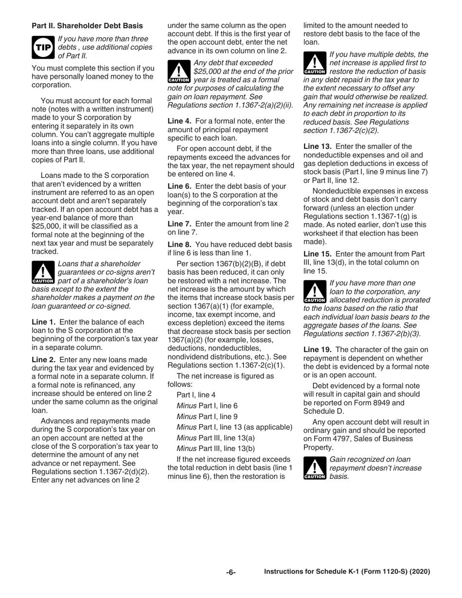 Instructions for IRS Form 1120-S Schedule K-1 Shareholders Share of Income, Deductions, Credits, Etc., Page 6
