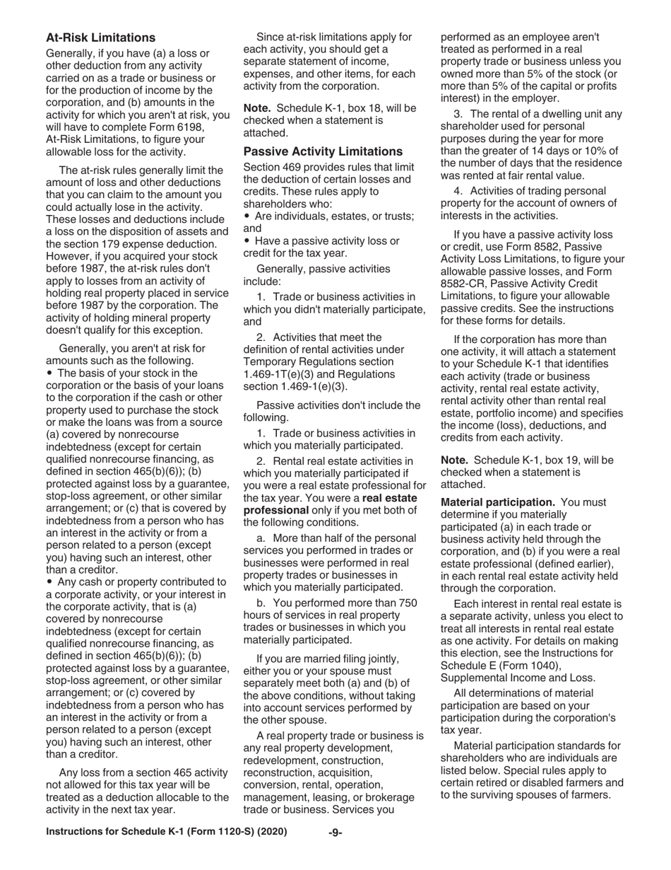 Instructions for IRS Form 1120-S Schedule K-1 Shareholders Share of Income, Deductions, Credits, Etc., Page 9