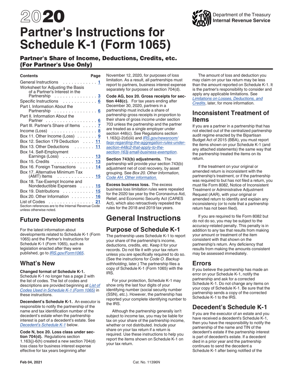 Schedule K 1 Instructions 2022 Download Instructions For Irs Form 1065 Schedule K-1 Partner's Share Of  Income, Deductions, Credits, Etc. Pdf, 2020 | Templateroller