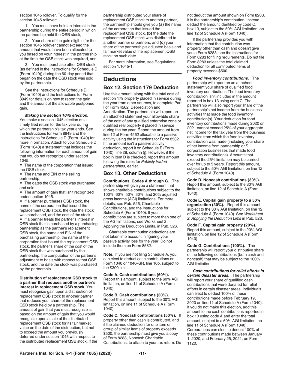 Instructions for IRS Form 1065 Schedule K-1 Partners Share of Income, Deductions, Credits, Etc., Page 11
