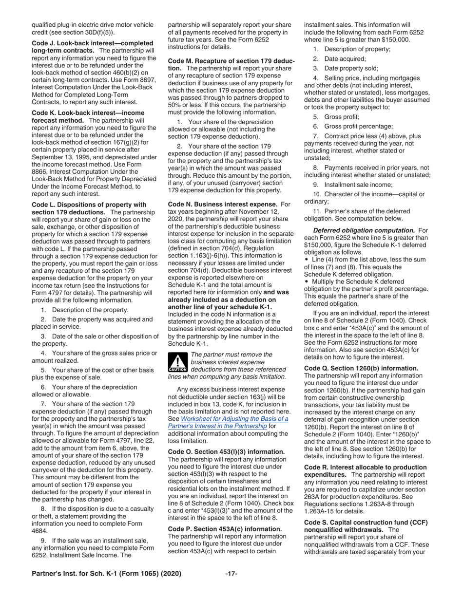 Instructions for IRS Form 1065 Schedule K-1 Partners Share of Income, Deductions, Credits, Etc., Page 17