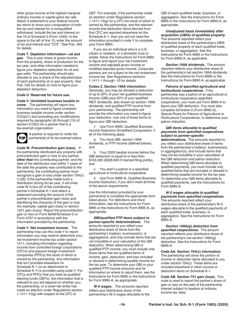 Instructions for IRS Form 1065 Schedule K-1 Partners Share of Income, Deductions, Credits, Etc., Page 18
