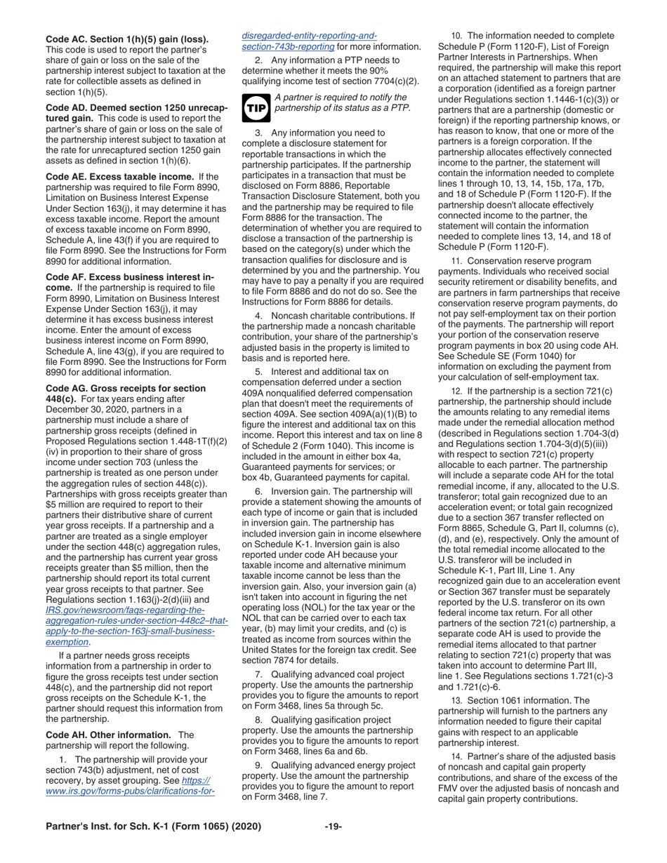 Instructions for IRS Form 1065 Schedule K-1 Partners Share of Income, Deductions, Credits, Etc., Page 19