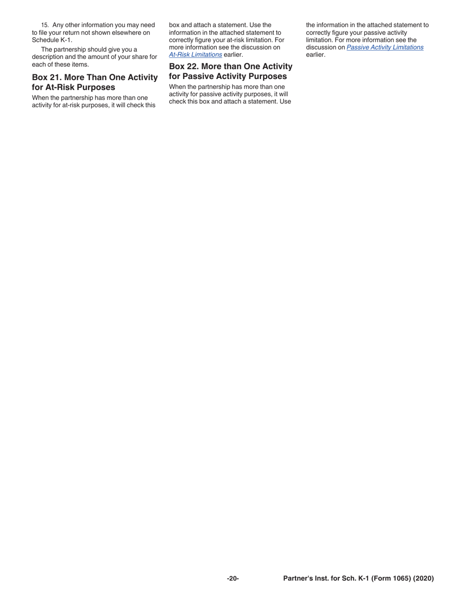 Instructions for IRS Form 1065 Schedule K-1 Partners Share of Income, Deductions, Credits, Etc., Page 20