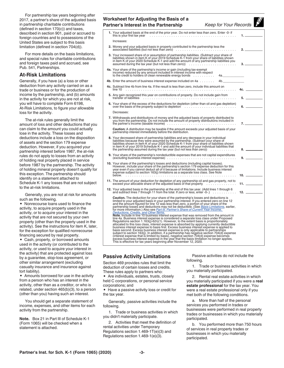 Instructions for IRS Form 1065 Schedule K-1 Partners Share of Income, Deductions, Credits, Etc., Page 3