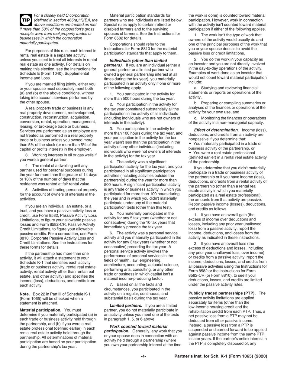 Instructions for IRS Form 1065 Schedule K-1 Partners Share of Income, Deductions, Credits, Etc., Page 4
