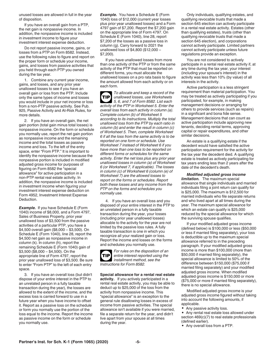 Instructions for IRS Form 1065 Schedule K-1 Partners Share of Income, Deductions, Credits, Etc., Page 5
