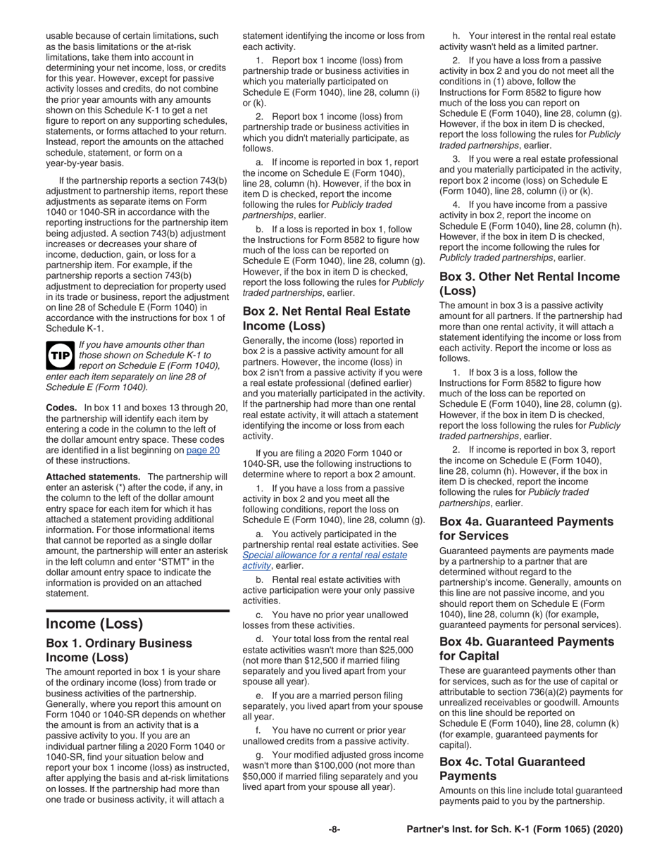 Instructions for IRS Form 1065 Schedule K-1 Partners Share of Income, Deductions, Credits, Etc., Page 8