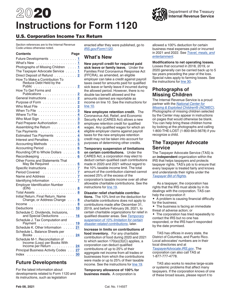 Download Instructions for IRS Form 1120 U S Corporation Income Tax