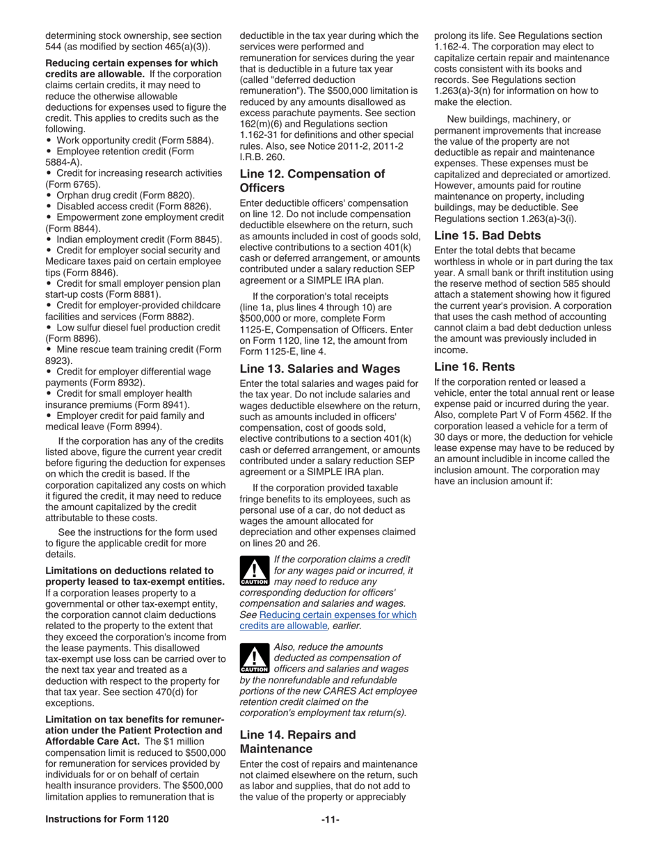 Instructions for IRS Form 1120 U.S. Corporation Income Tax Return, Page 11