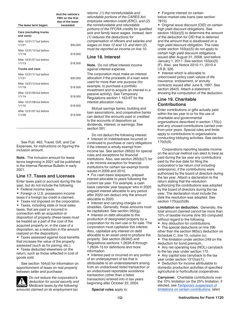 Instructions for IRS Form 1120 U.S. Corporation Income Tax Return, Page 12