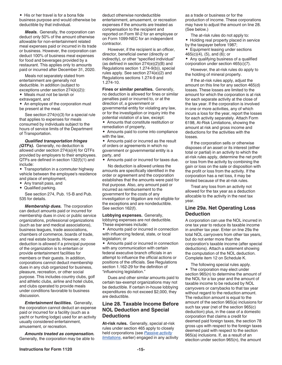 Instructions for IRS Form 1120 U.S. Corporation Income Tax Return, Page 15