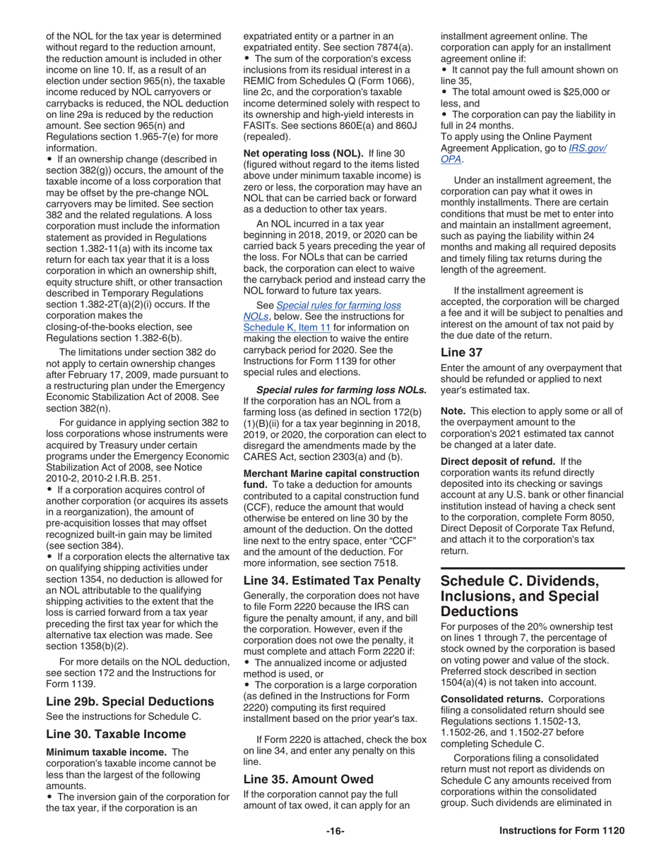 Instructions for IRS Form 1120 U.S. Corporation Income Tax Return, Page 16