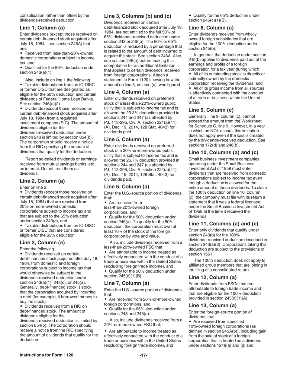 Instructions for IRS Form 1120 U.S. Corporation Income Tax Return, Page 17