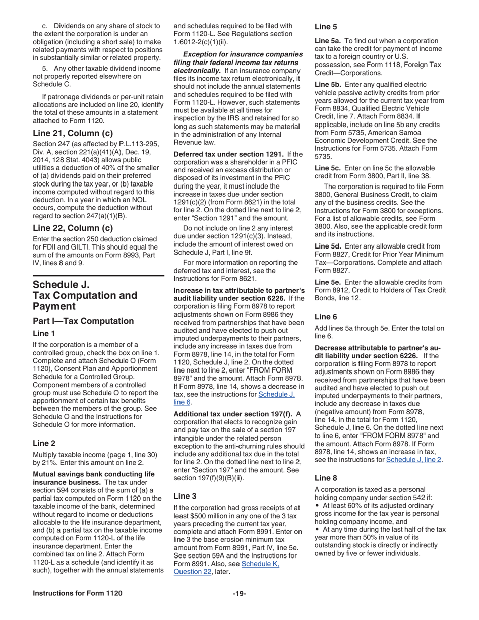 Instructions for IRS Form 1120 U.S. Corporation Income Tax Return, Page 19