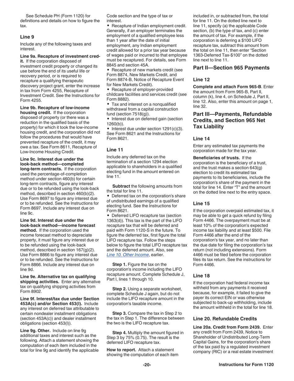 Instructions for IRS Form 1120 U.S. Corporation Income Tax Return, Page 20