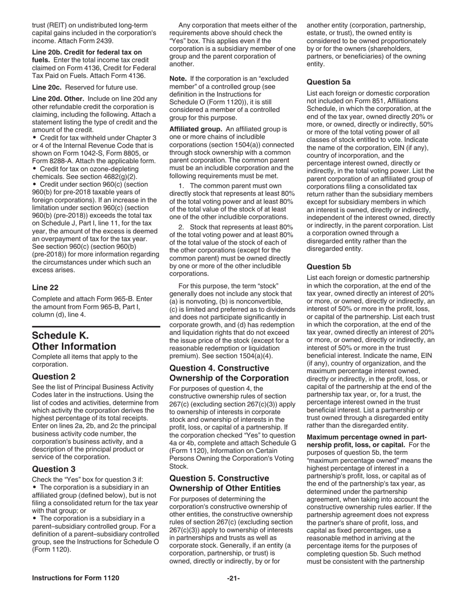 Instructions for IRS Form 1120 U.S. Corporation Income Tax Return, Page 21