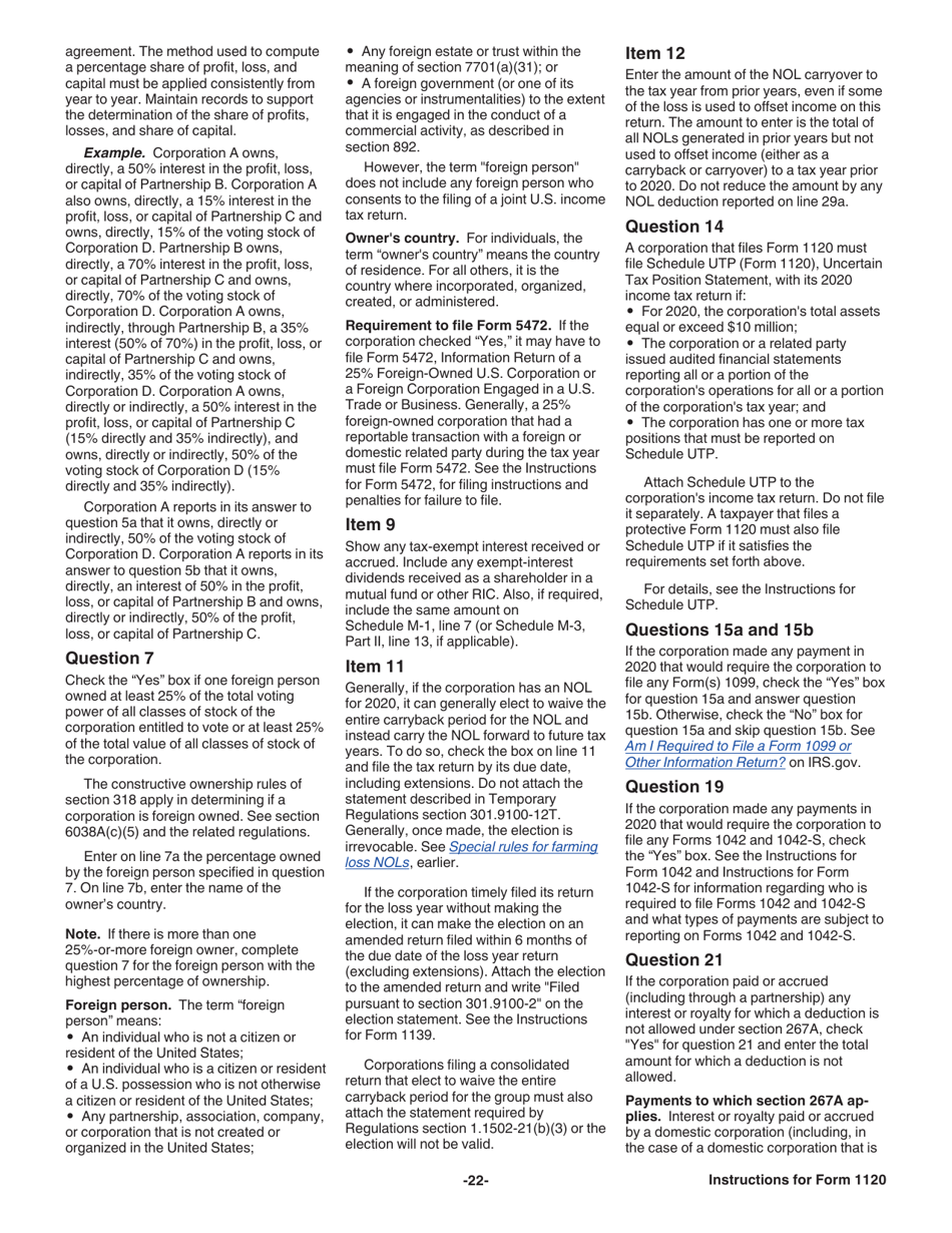 Instructions for IRS Form 1120 U.S. Corporation Income Tax Return, Page 22