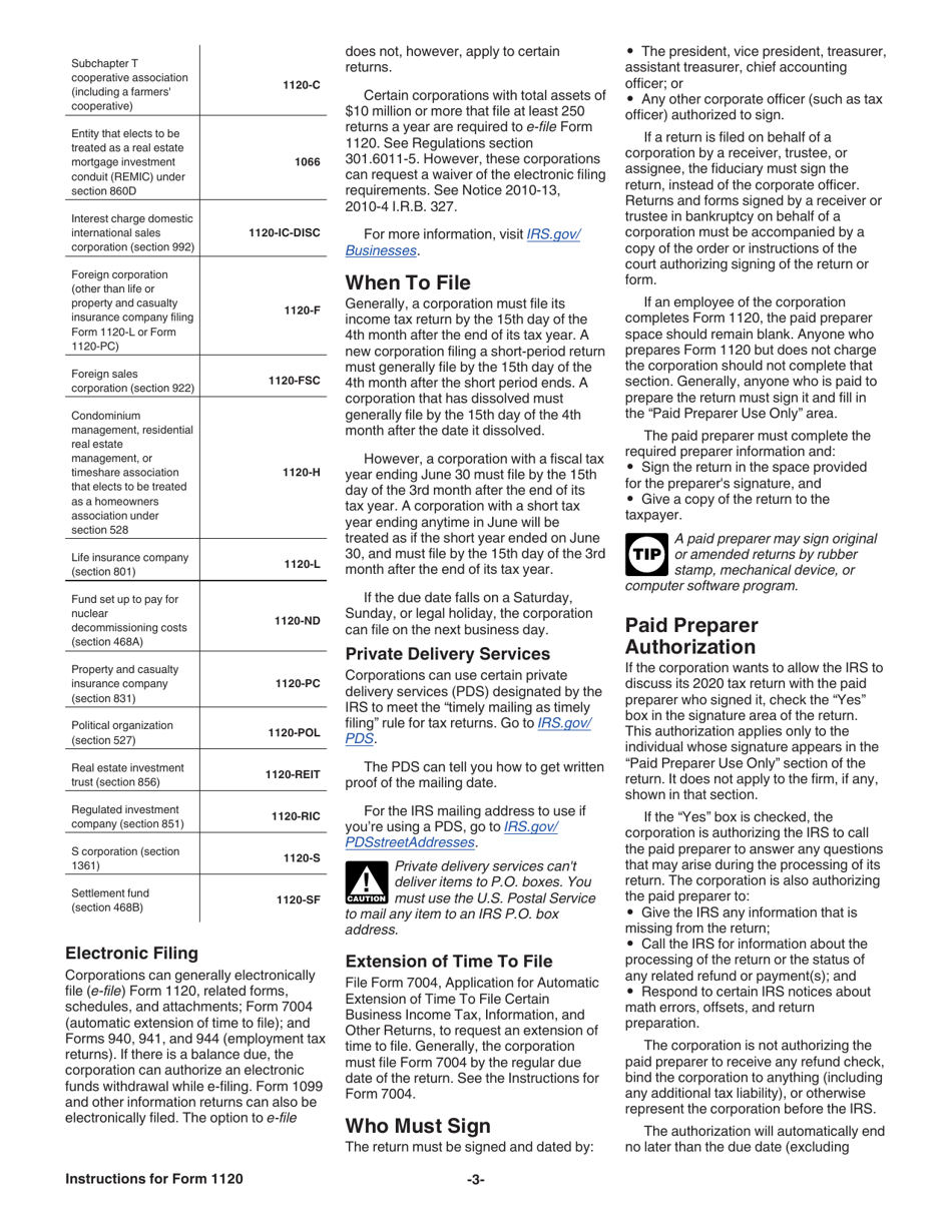 Instructions for IRS Form 1120 U.S. Corporation Income Tax Return, Page 3