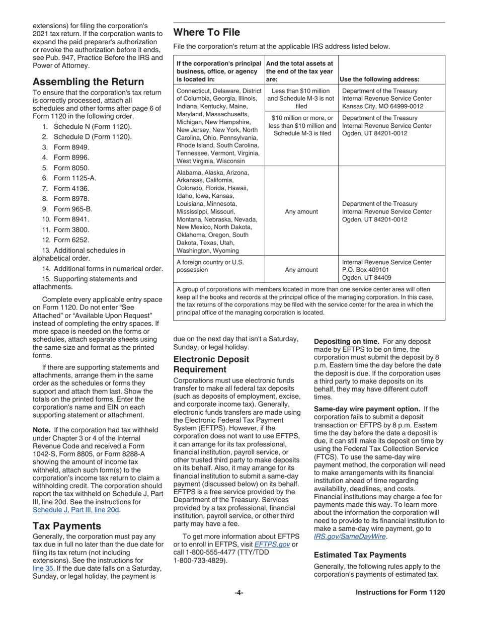 Instructions for IRS Form 1120 U.S. Corporation Income Tax Return, Page 4