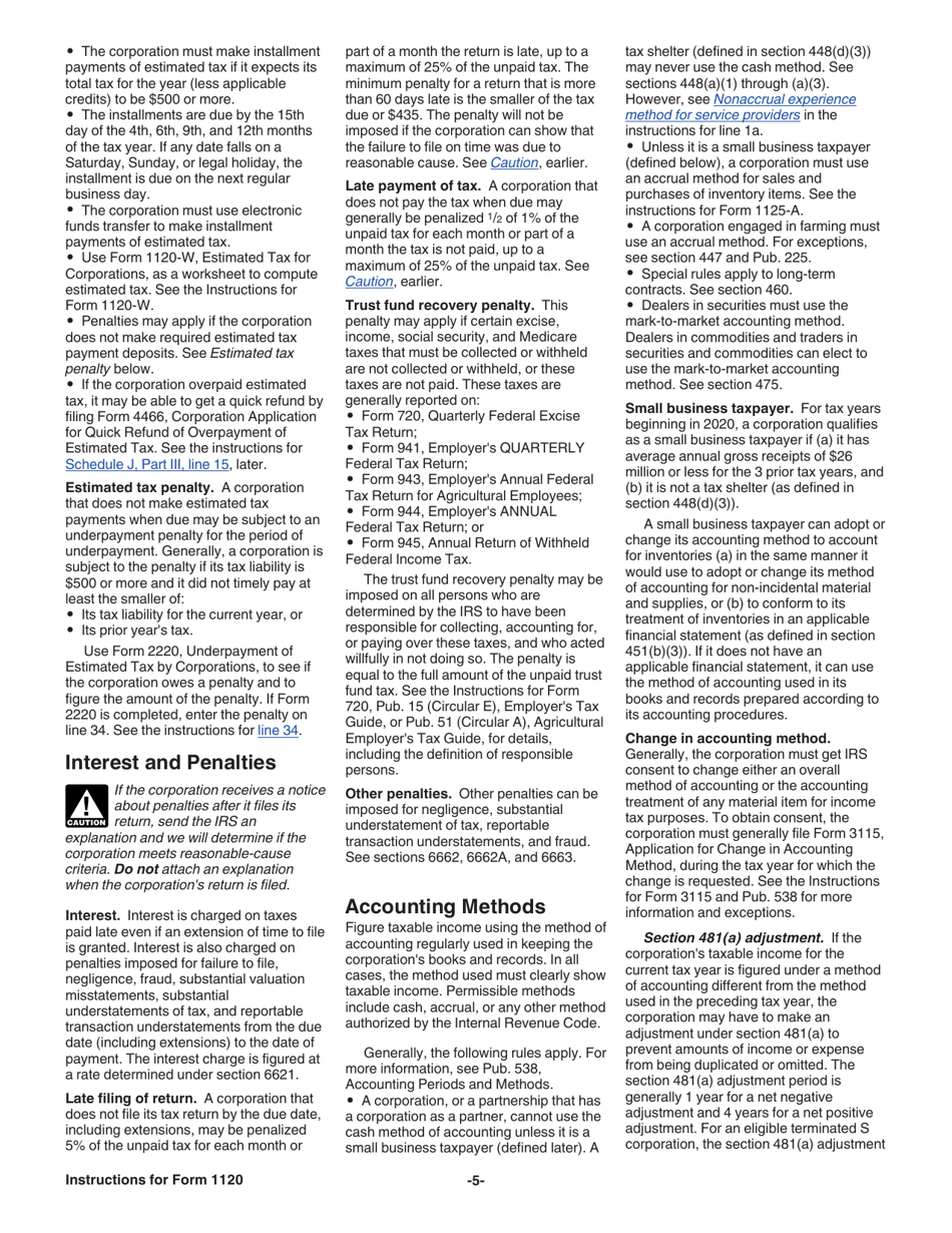Instructions for IRS Form 1120 U.S. Corporation Income Tax Return, Page 5