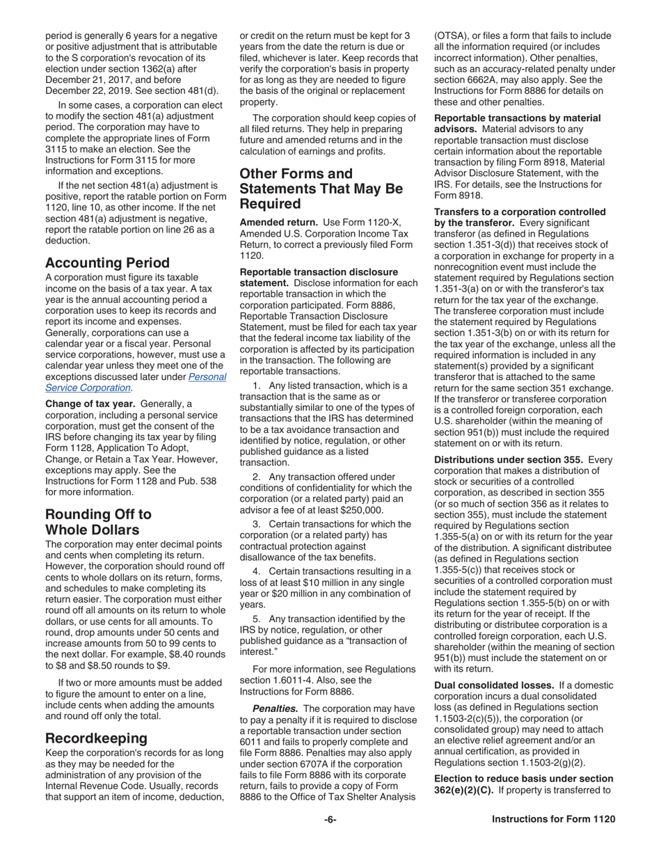 Instructions for IRS Form 1120 U.S. Corporation Income Tax Return, Page 6