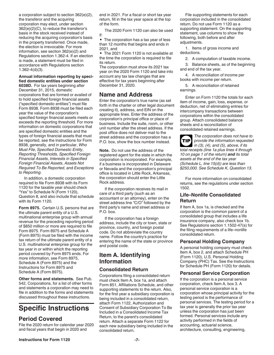 Instructions for IRS Form 1120 U.S. Corporation Income Tax Return, Page 7