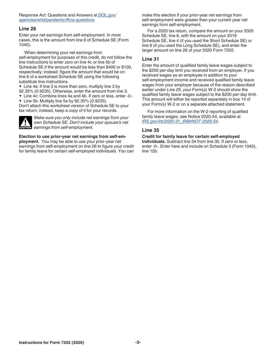 Instructions for IRS Form 7202 Credits for Sick Leave and Family Leave for Certain Self-employed Individuals, Page 3