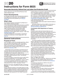 Document preview: Instructions for IRS Form 8835 Renewable Electricity, Refined Coal, and Indian Coal Production Credit