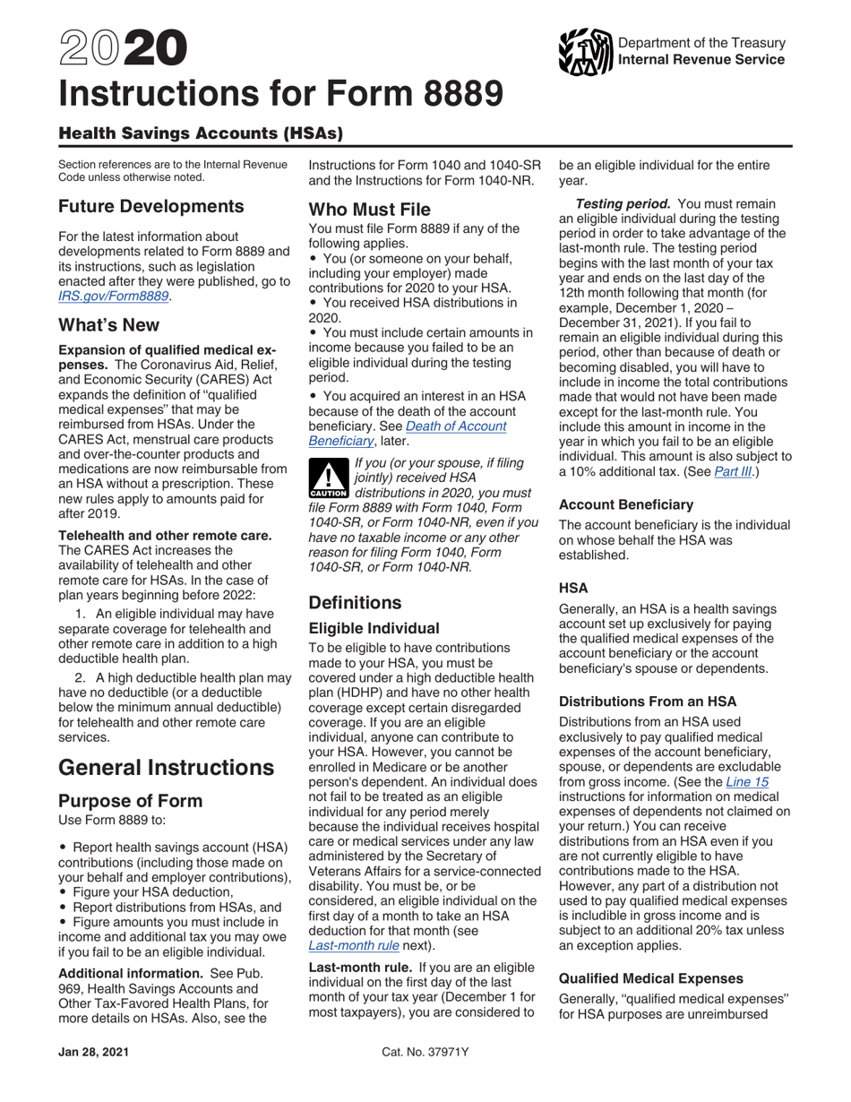 Instructions for IRS Form 8889 Health Savings Accounts (Hsas), Page 1