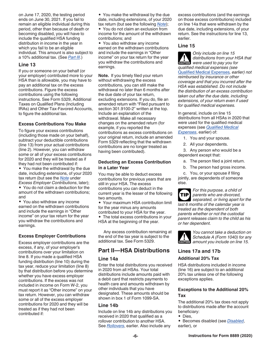 Instructions for IRS Form 8889 Health Savings Accounts (Hsas), Page 6