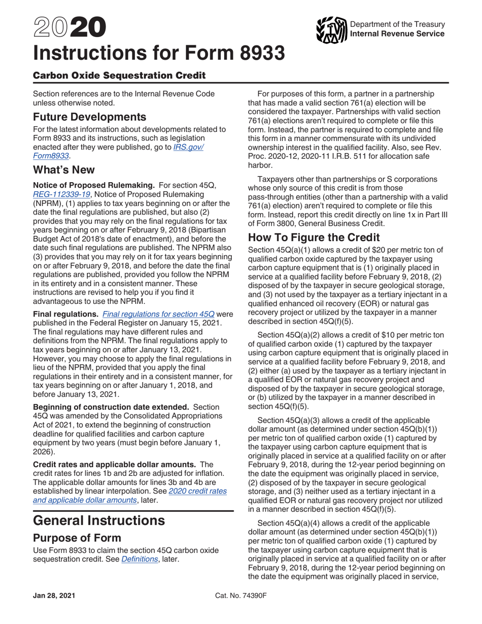 Instructions for IRS Form 8933 Carbon Oxide Sequestration Credit, Page 1