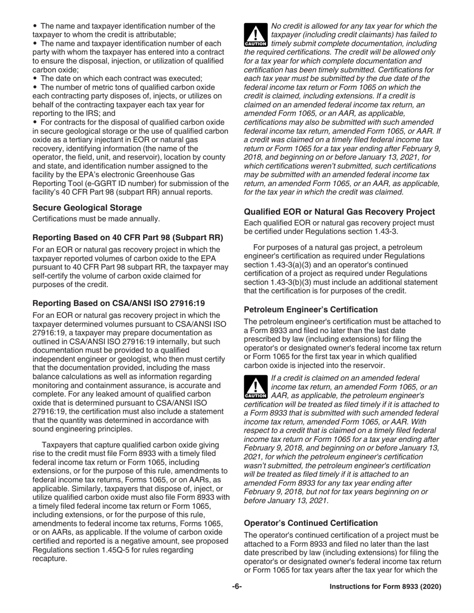 Instructions for IRS Form 8933 Carbon Oxide Sequestration Credit, Page 6