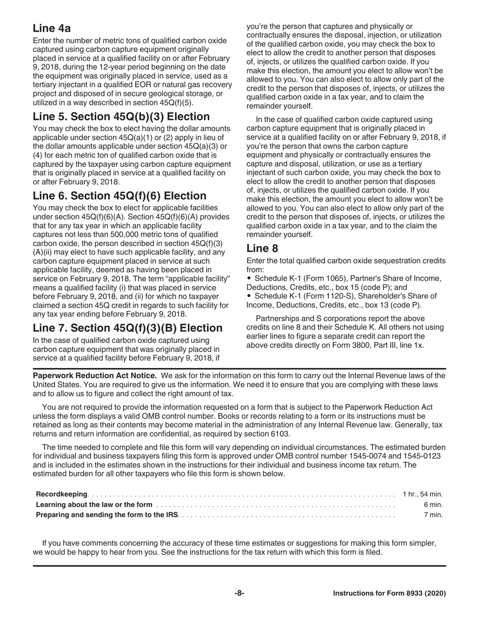 Instructions for IRS Form 8933 Carbon Oxide Sequestration Credit, Page 8