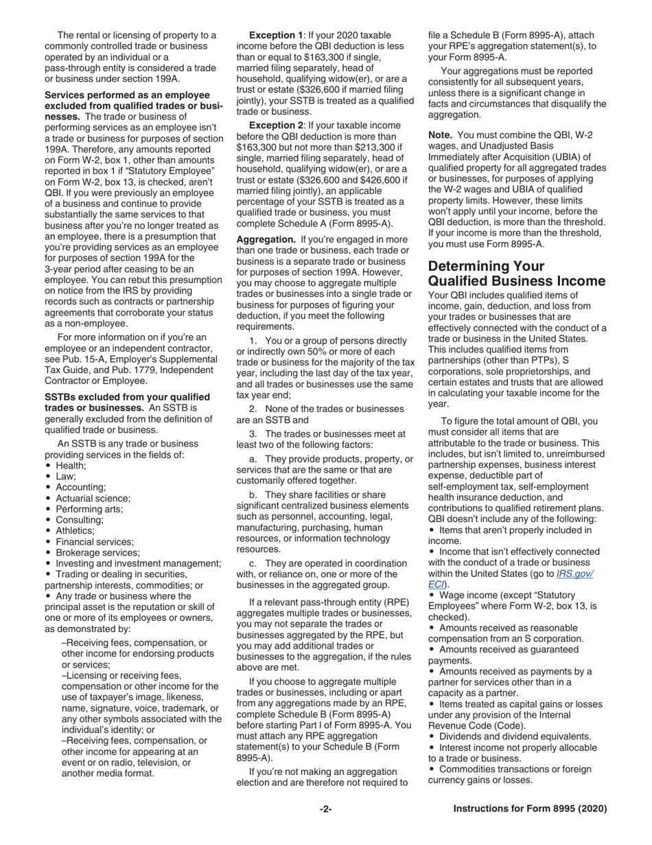 Instructions for IRS Form 8995 Qualified Business Income Deduction Simplified Computation, Page 2
