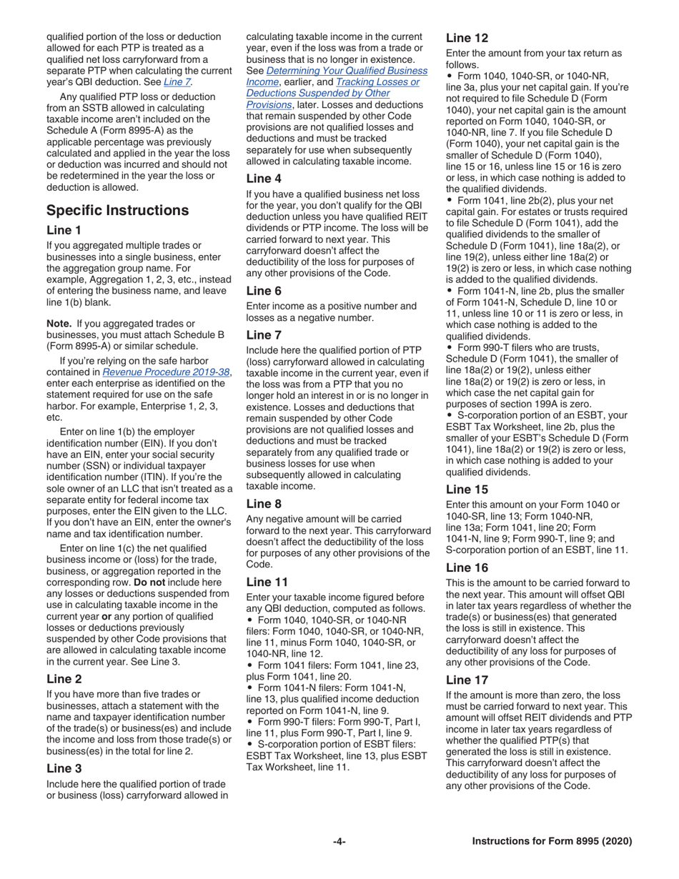 Instructions for IRS Form 8995 Qualified Business Income Deduction Simplified Computation, Page 4