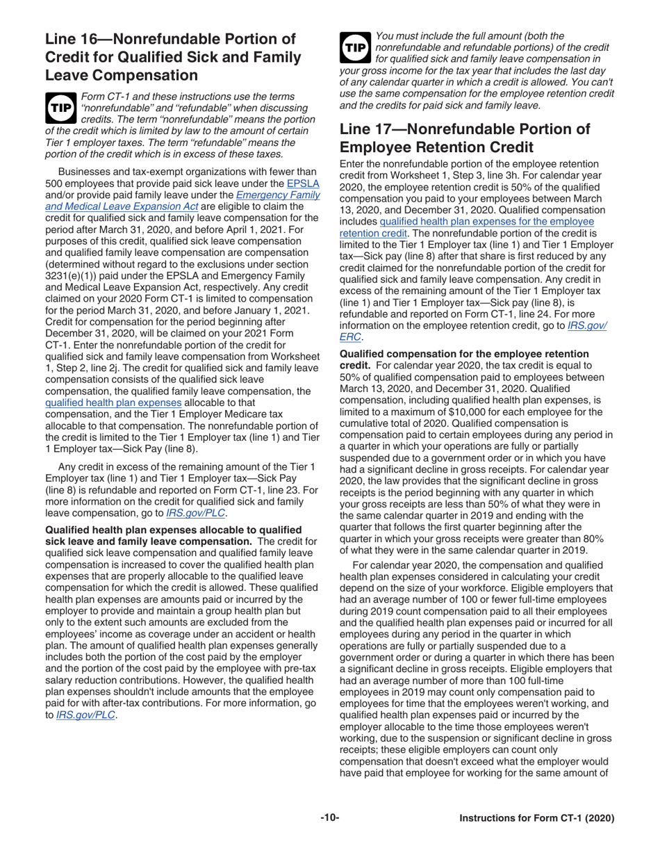 Instructions for IRS Form CT-1 Employers Annual Railroad Retirement Tax Return, Page 10
