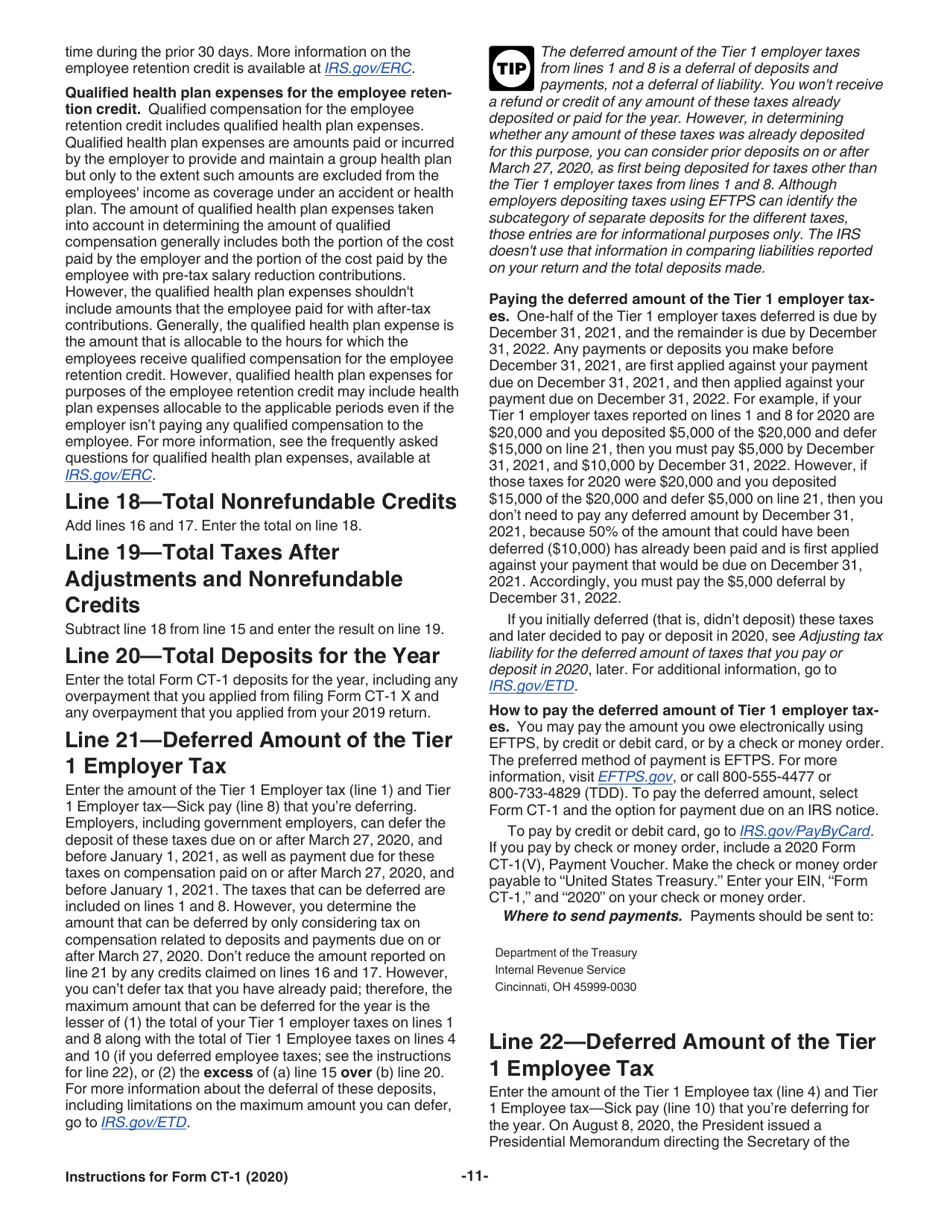 Instructions for IRS Form CT-1 Employers Annual Railroad Retirement Tax Return, Page 11