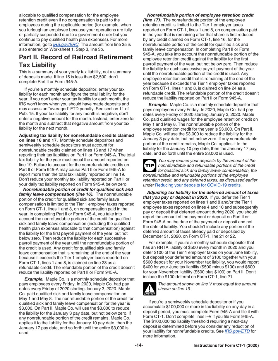 Instructions for IRS Form CT-1 Employers Annual Railroad Retirement Tax Return, Page 14