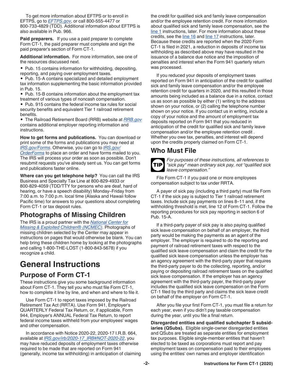 Instructions for IRS Form CT-1 Employers Annual Railroad Retirement Tax Return, Page 2