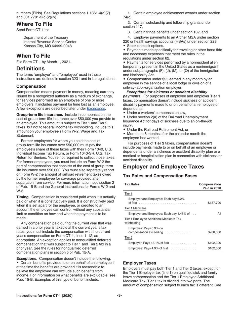 Instructions for IRS Form CT-1 Employers Annual Railroad Retirement Tax Return, Page 3