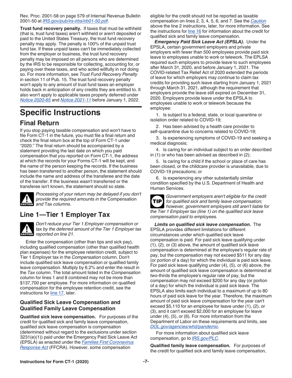 Instructions for IRS Form CT-1 Employers Annual Railroad Retirement Tax Return, Page 7