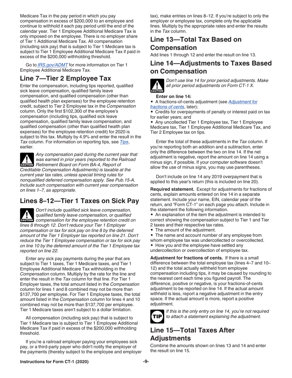 Instructions for IRS Form CT-1 Employers Annual Railroad Retirement Tax Return, Page 9