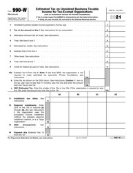 IRS Form 990-W &quot;Estimated Tax on Unrelated Business Taxable Income for Tax-Exempt Organizations (And on Investment Income for Private Foundations)&quot;, 2021