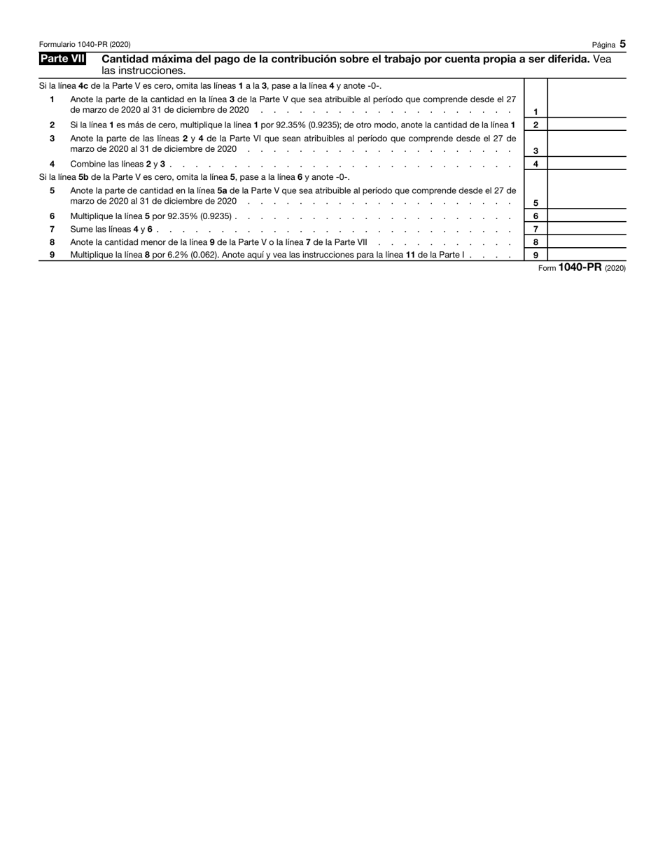IRS Formulario 1040-PR Planilla Para La Declaracion De La Contribucion Federal Sobre El Trabajo Por Cuenta Propia (Incluyendo El Credito Tributario Adicional Por Hijos Para Residentes Bona Fide De Puerto Rico) (Puerto Rican Spanish), Page 5