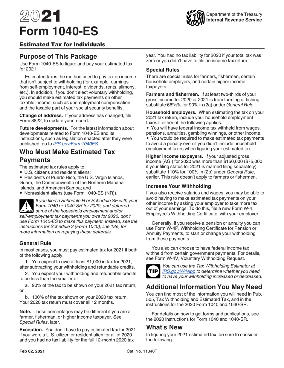 IRS Form 1040-ES Estimated Tax for Individuals, Page 1