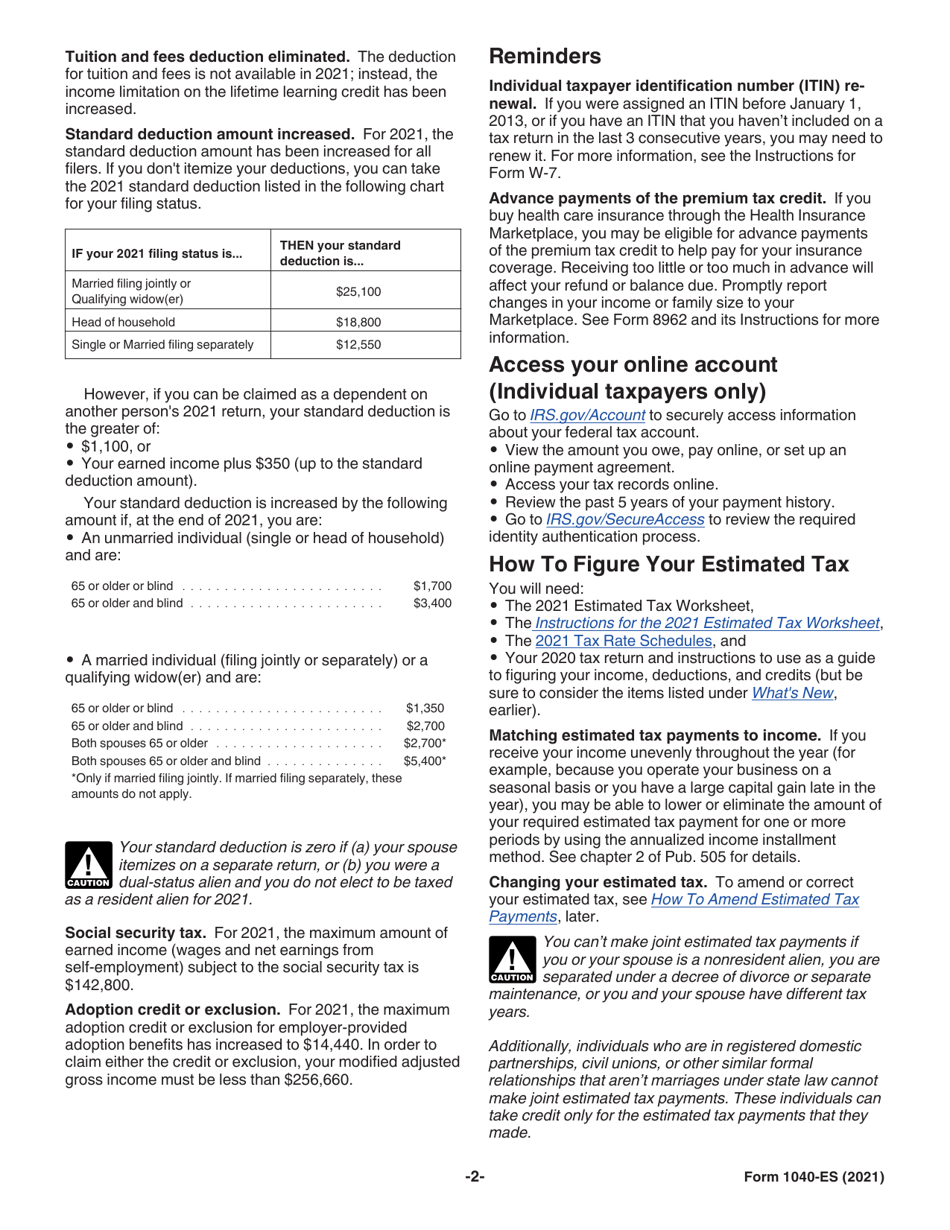 Irs Form 1040 Es Download Fillable Pdf Or Fill Online Estimated Tax For Individuals 2021 0248